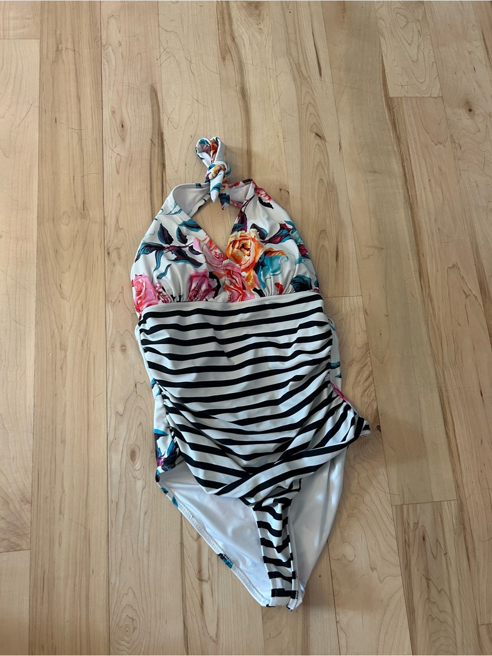Women’s  Floral & Black-White Stripe One-Piece Swimsuit
